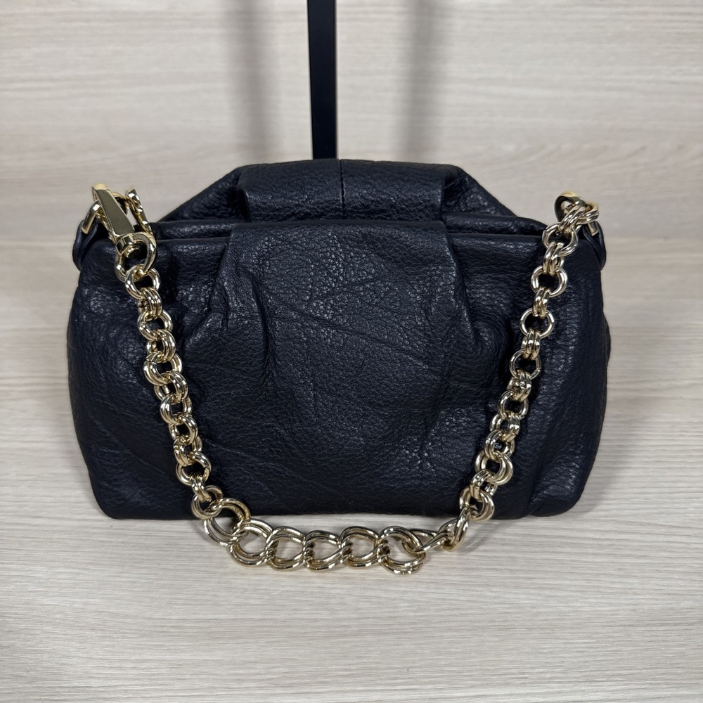 BLACK PURSE With GOLD CHAIN SIMPLY VERA Wrist Bag Leather Fabric Lined